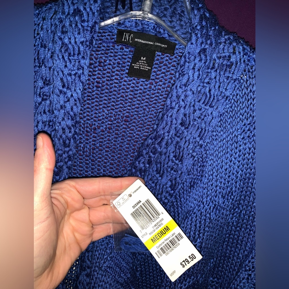 INC Oceana Rough Waters Blue Wrap Sweater M